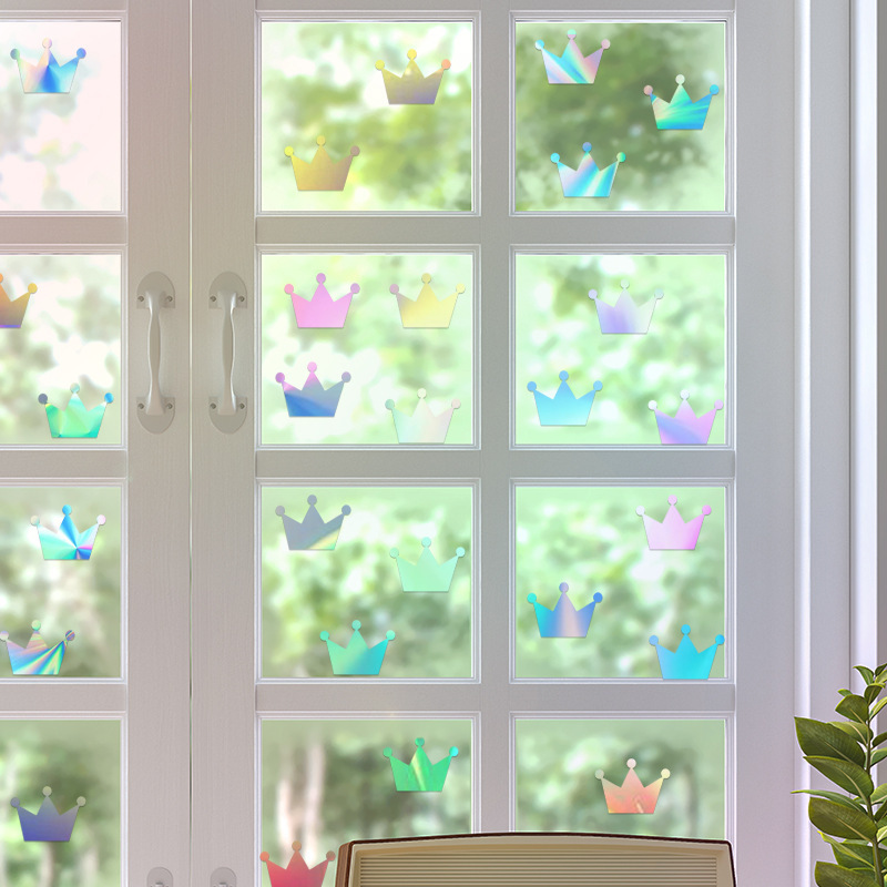 New PET Laser film reflective colorful carved wall stickers DIY Crown combination glass wall sticker LS002