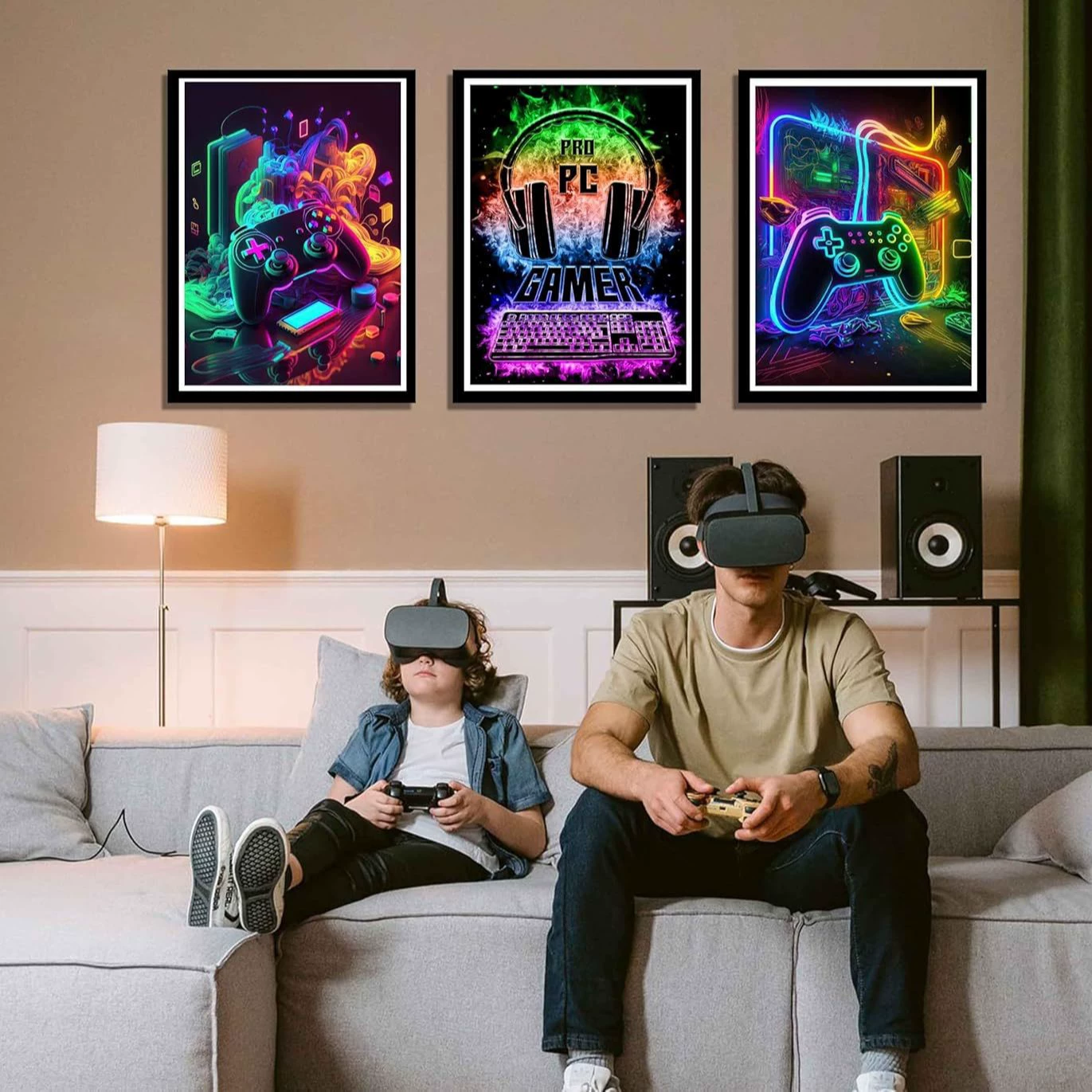 喆敏 Sanlian прохладная ретро-игра акварельный неоновый игровой контроллер, холст, масляная живопись, аэрозольная роспись