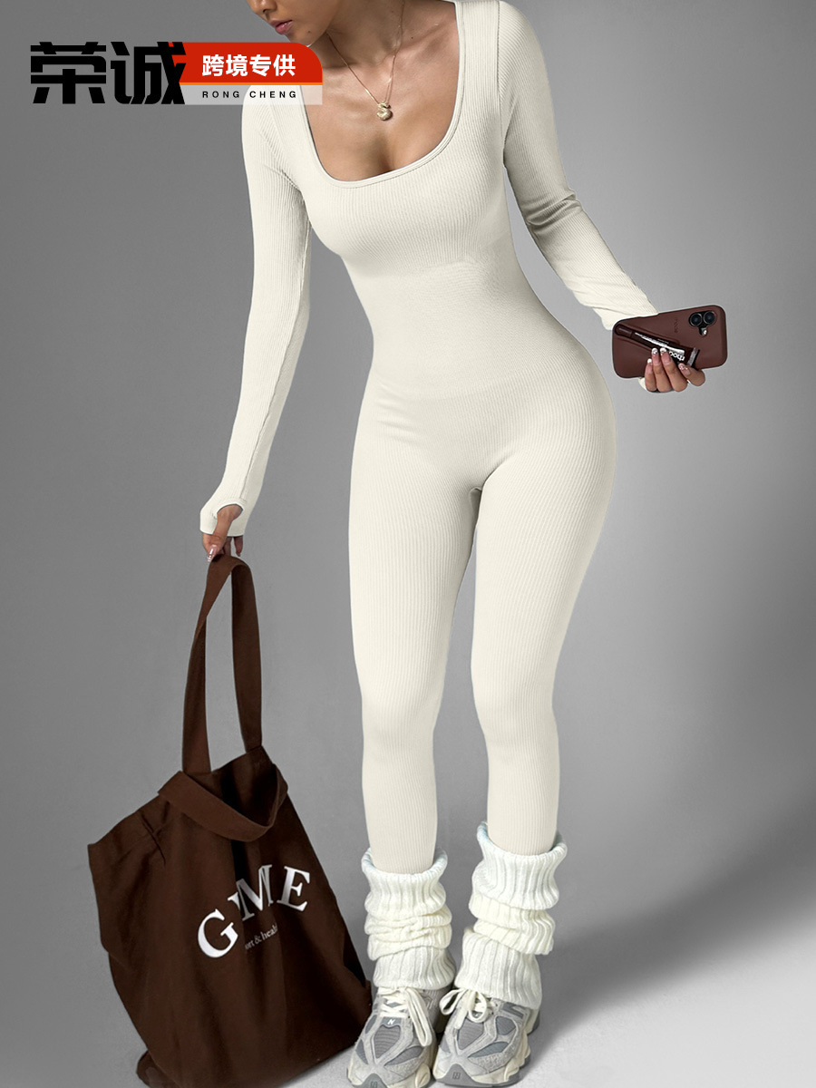 Mangas largas rápidas secado deportivo ropa de yoga unida mujer europea y americana ropa de fitness apretada ropa de yoga de color sólido