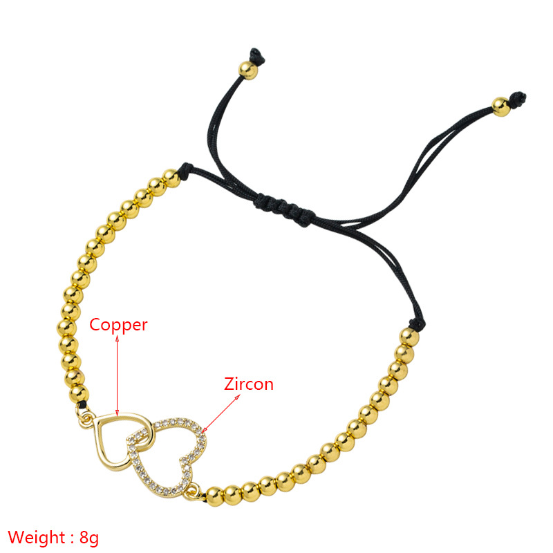 European And American Fashion Romantic Heart-shaped Copper Micro Inlaid Zircon Bracelet Female Cold Wind Virgin Black Rope Beaded Adjustable Bracelet display picture 1