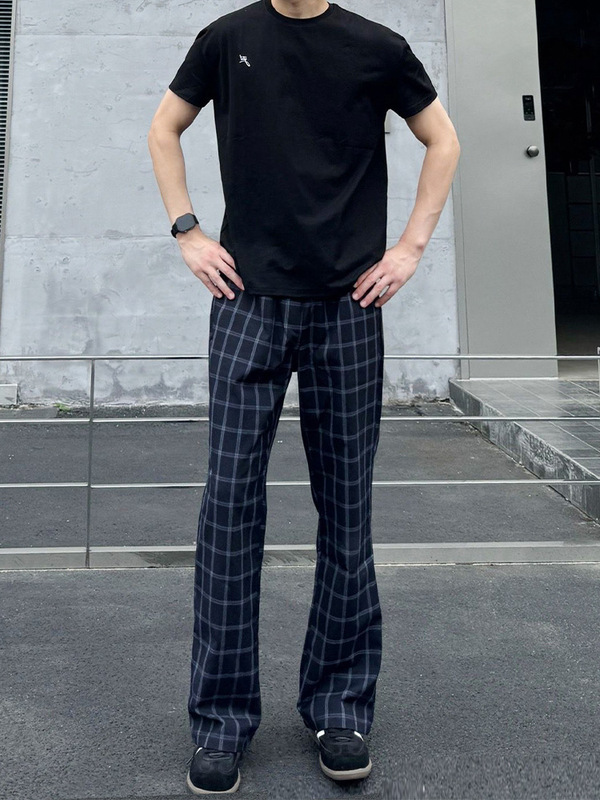 American Retro Plaid Pants Men's Spring Fall Lightweight High Street Flared Loose Straight Casual Sports Pants