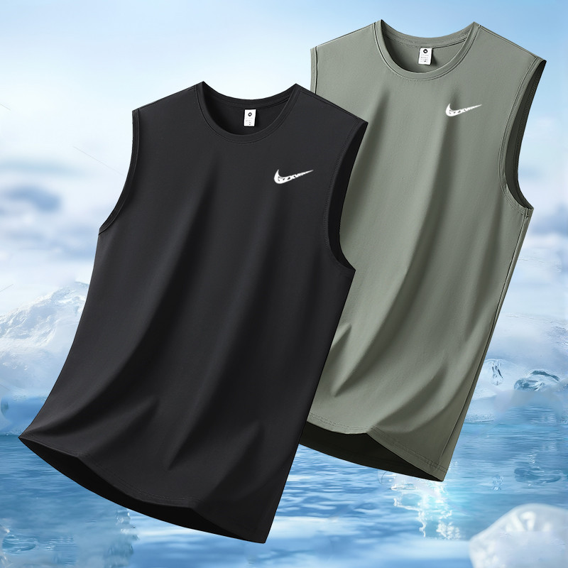 Summer New Style Ice Silk Quick-Drying T-Shirt Men's Casual Loose Vest Boys Trendy Round Neck Breathable Sleeveless Top