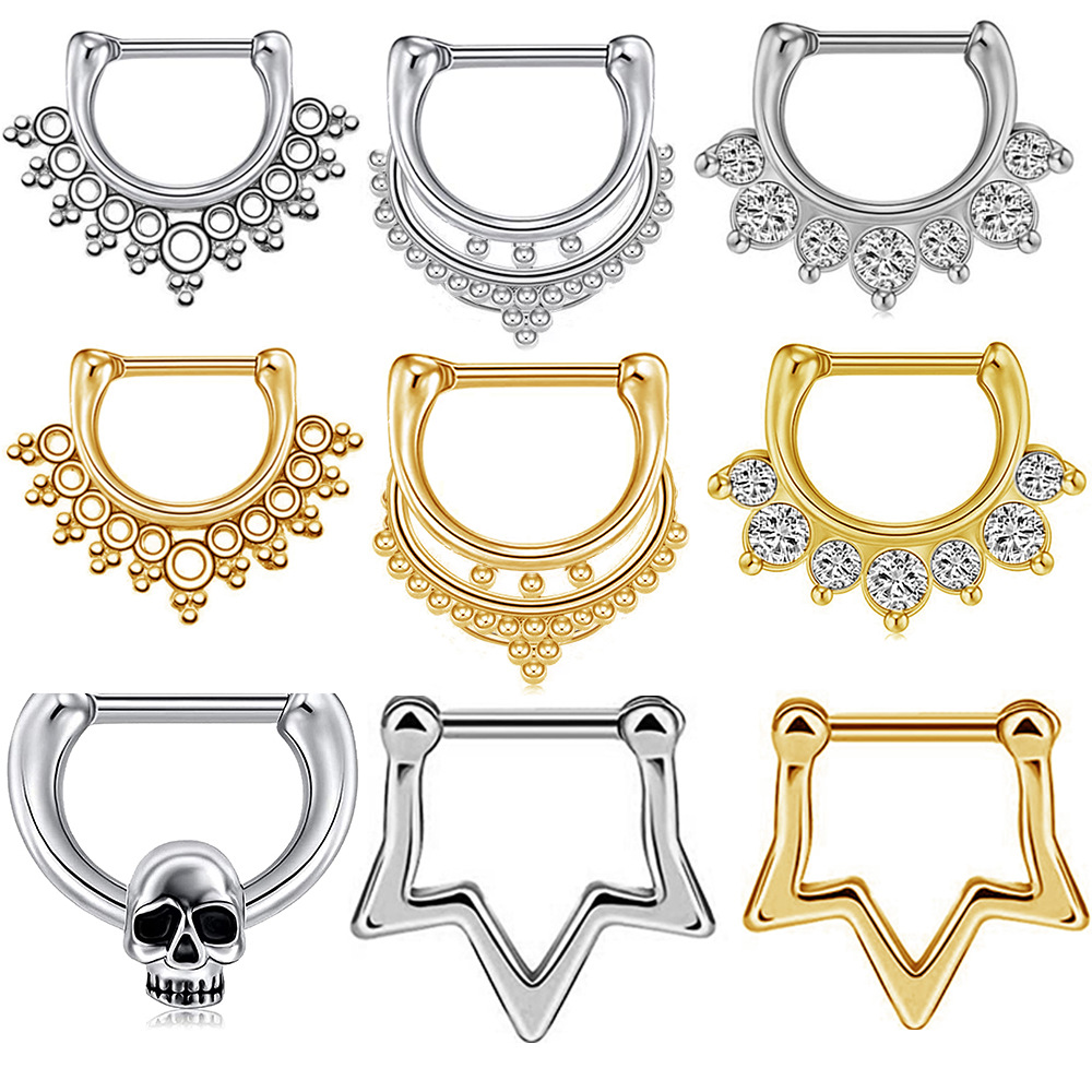 1 Piece Fashion Crown Skull Stainless Steel Plating Inlay Artificial Gemstones Nose Ring display picture 1