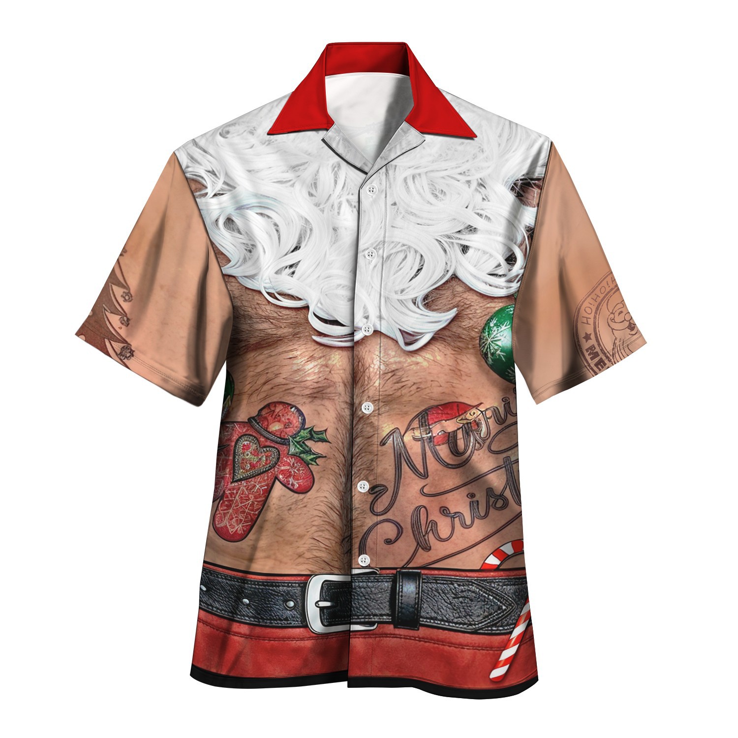 2025 nueva moda casual todo fósforo cómodo tendencia fresca Navidad cuello cubano camisa de manga corta MB34