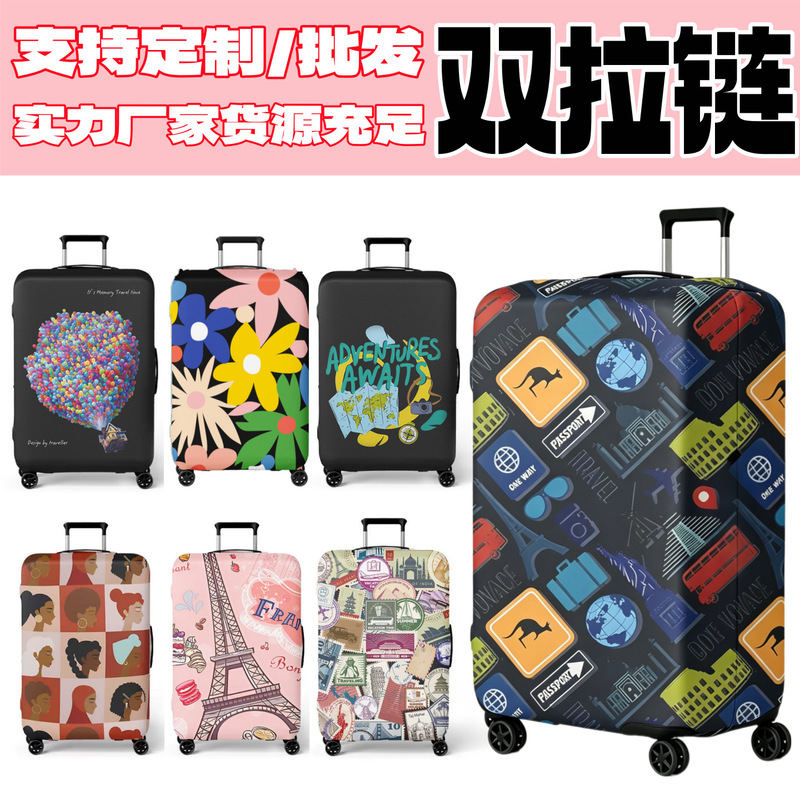 Elastic Suitcase Protective Cover in Stock, Cartoon Design, Double Zipper, Thickened, Wear-Resistant, Trolley Case Cover, Travel Luggage Wholesale