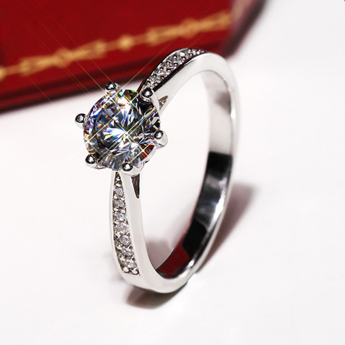 D-color S925 pure silver three-carat moissanite wedding ring for women, Pt950 single row six-prong cross-border foreign trade gift wholesale