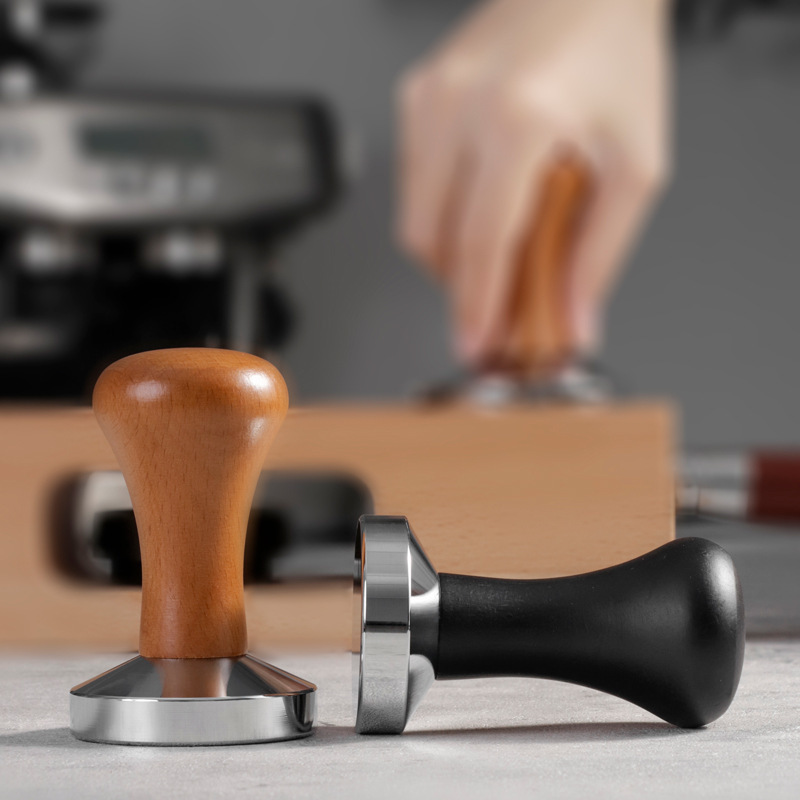 Stainless steel powder Press coffee powder Press hammer 51mm solid wood powder hammer coffee machine solid 58mm pressure filler with wooden handle