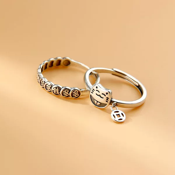 Bring in Wealth and Treasure Cat Ring Female Money Duoduo Ring Copper Coin Niche Design Index Finger Adjustable Tail Ring Best Friend Cute Little Red Book