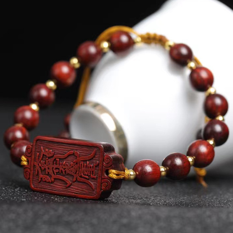 Factory wholesale Zambia lobular red sandalwood DIY Rune bracelet rosary beads specifications 0.8 men's and women's decorative jewelry