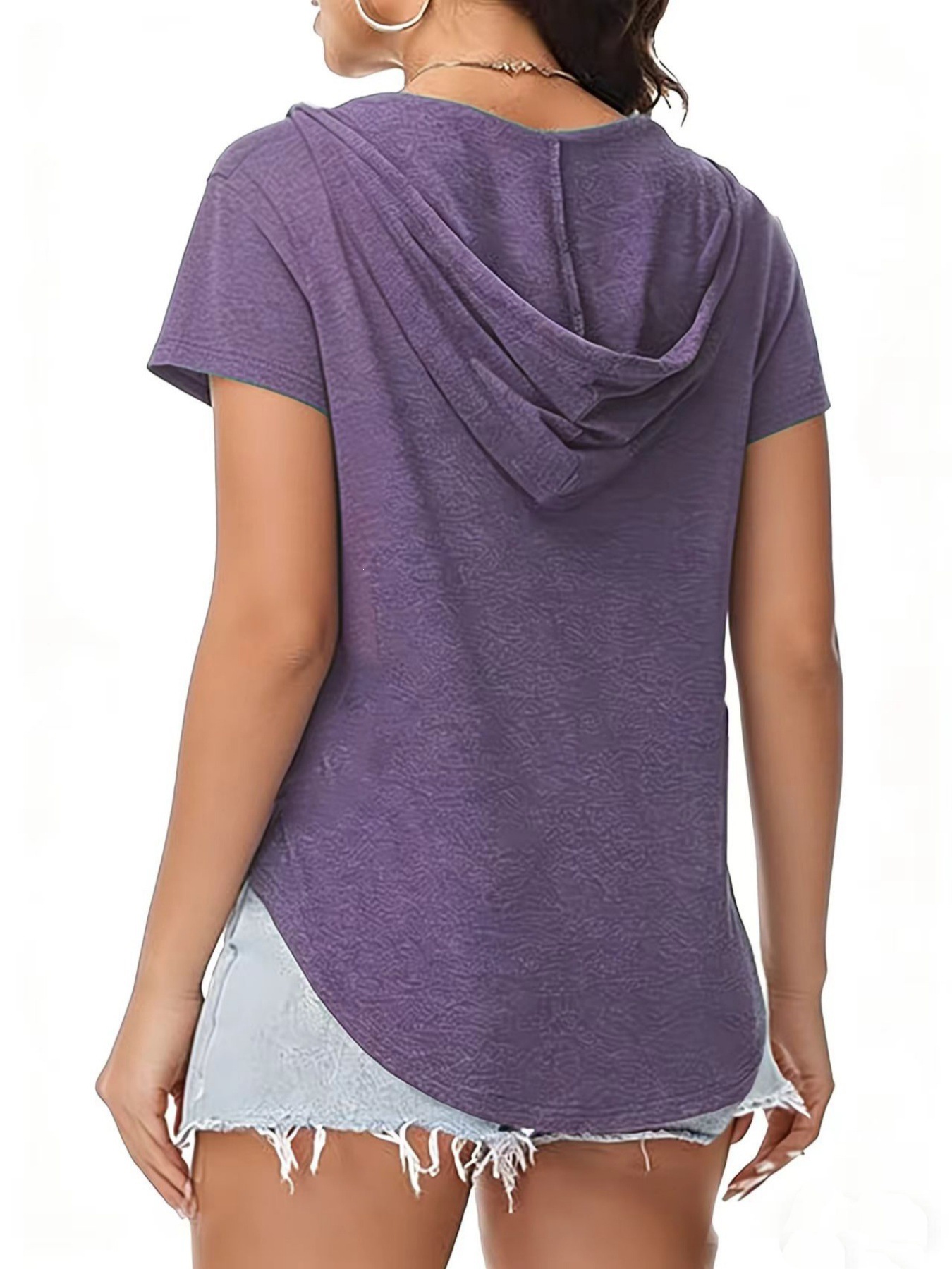 2026 Spring And Summer European And American Maternity Wear New Foreign Trade Fashion Break V-neck Hooded Women's Top T-shirt_ecoleips.com