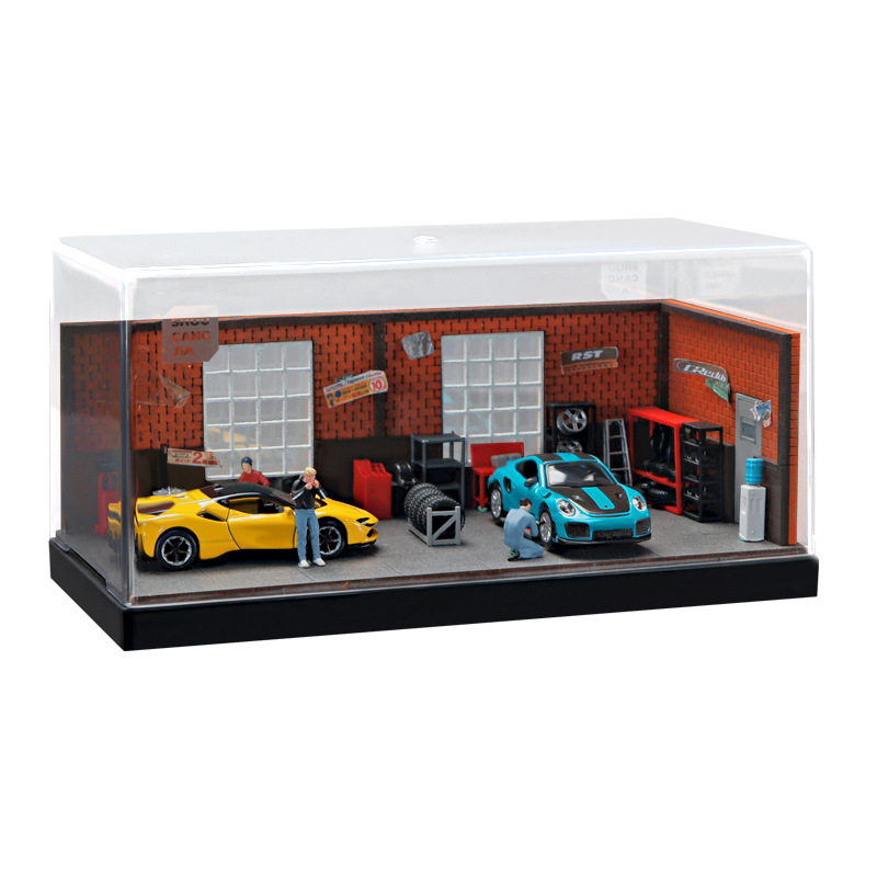 ☆ 1/64 Garage Diorama 1/64 Car Garage Model Repair Workshop Parking Scene