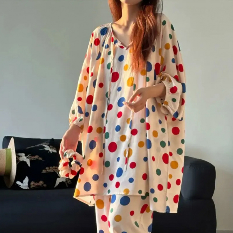 2025 高品質コットンシルクプルオーバーパジャマレディースパジャマ怠惰なスタイル空調服ホーム服女性の防蚊と日焼け止め|undefined