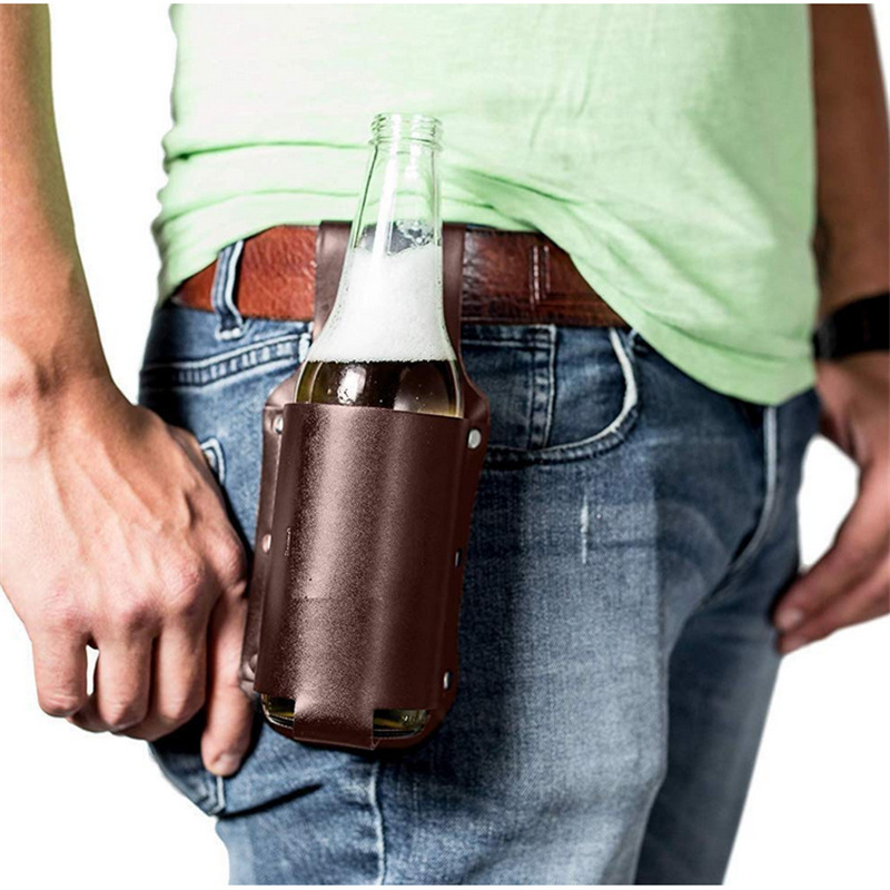Spot outdoor hanging waist bottle cover beer bottle can cover thermos cup collar waist belt leather