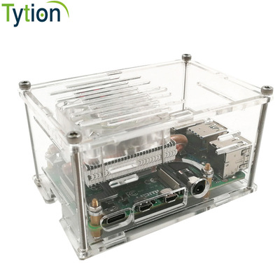 Raspberry pie 4B transparent Acrylic Shell Serac Thermostat Fan increase in height Box Chassis 100*96*50MM