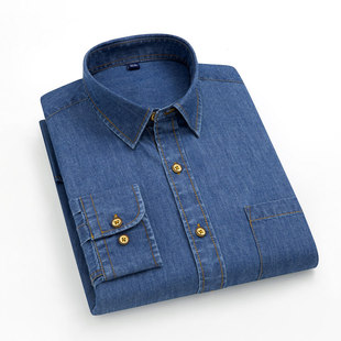 Men's Sanding Denim Shirt Washed Men's Spring and Autumn New Simple Casual Long Sleeve Cotton Pocket Shirt
