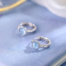 S925纯银海蓝宝耳环女轻奢2024新款爆款高级感耳扣精致复古耳饰