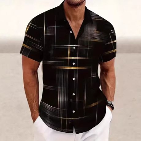 Men's Button-Down Shirt, Casual Fashion, Outdoor Vacation, Street Trend Shirt, 3D Printed Short-Sleeved Shirt