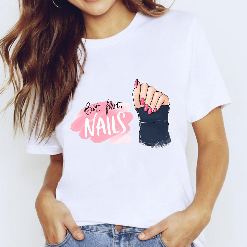 Summer Nails T-shirt personalized nail polish printed casual sweet ladies T-shirt base shirt