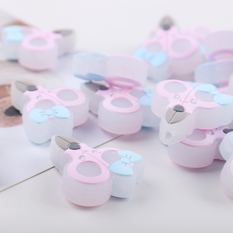 Productos para bebés, tijeras de silicona de dibujos animados, mordedor pequeño, bricolaje creativo, chupete de dientes para bebés, accesorios de cadena anti-caída