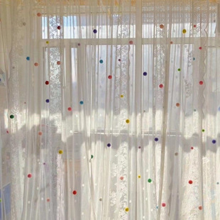 Pin White Gauze Curtain Pom-Pom Curtain Gauze Cute Embellishment Door Curtain Decoration Pendant Decoration Cartoon Small Fur Accessories