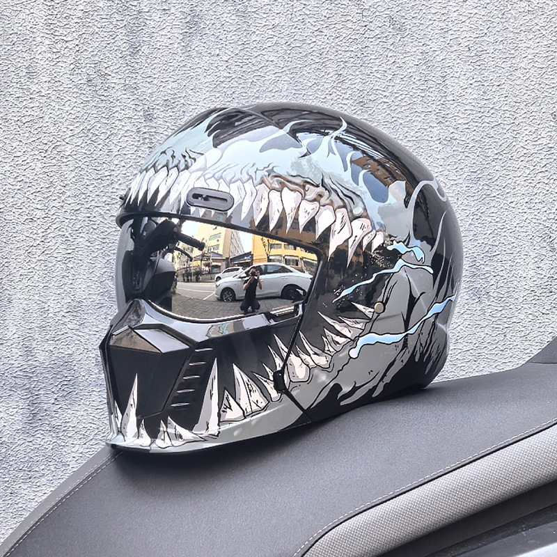 Casco de Motocicleta Retro Cruzado de Estilo Guerrero, Talla Grande, con Diseño de Escorpión, Ligero y Integral