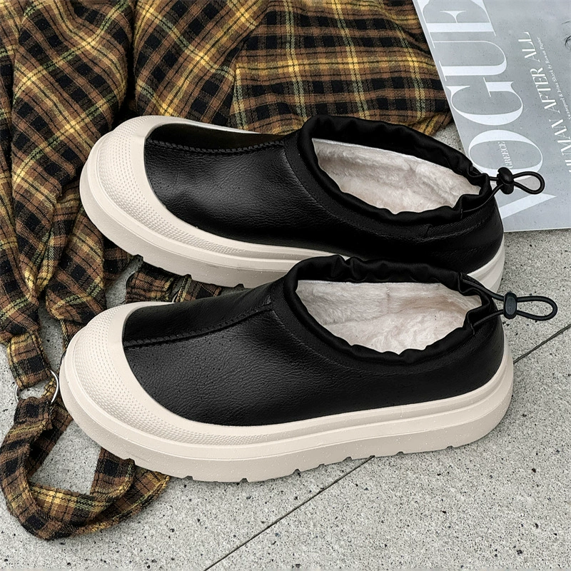 2024 Зима та же матовая кожа и шерсть плюс плюшевые толстые подошвы для мужчин и женщин