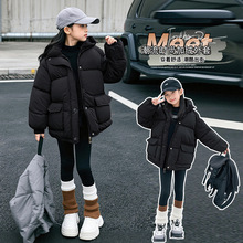 女童棉衣2025新款韩版儿童中大童时髦洋气黑色面包服加厚宽松棉衣