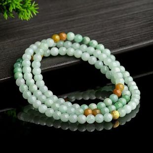 Natural Burma A Jade 6mm Jade Bead Necklace Waxy Ice Jade Bracelet Woolen Chain Women's Three-Circle Bracelet