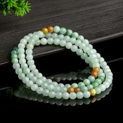 Natural Myanmar A grade jade 6mm jade bead necklace Nuo Bing Zhong jade bracelet sweater chain women's three circle bracelet 
