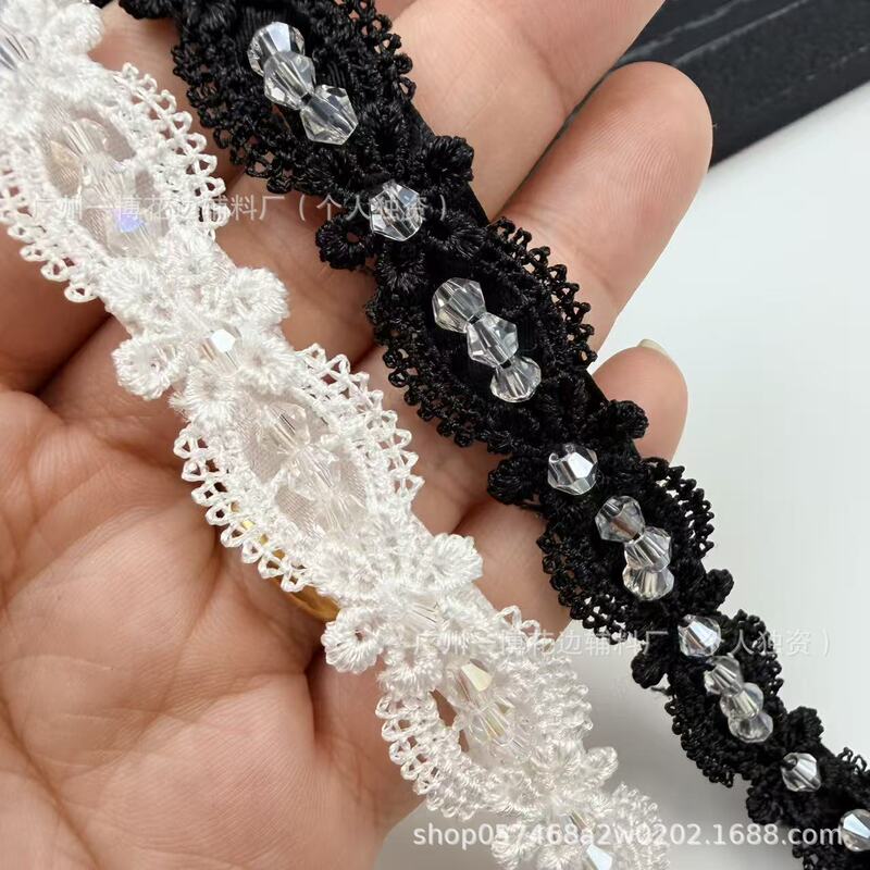 New Black and White Crystal Beaded Lace Hollow Embroidery Ribbon DIY Clothing Home Curtain Decoration Accessories