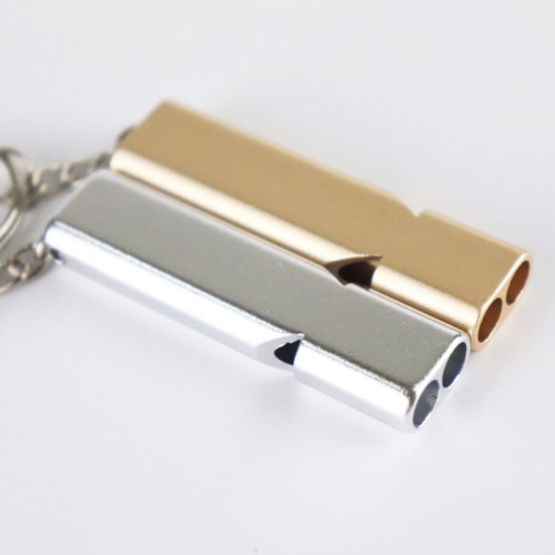 Pigeon training whistle cross-border flat aluminum alloy dual-frequency survival whistle double-tube outdoor survival whistle EDC equipment