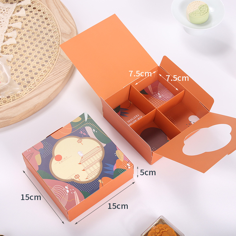 Venta directa trébol de cuatro hojas caja de embalaje de pastel de luna de mediados de otoño caja de pastel de luna de helado plegable simple caja de regalo crujiente de yema de huevo 4 tabletas 6 paquetes