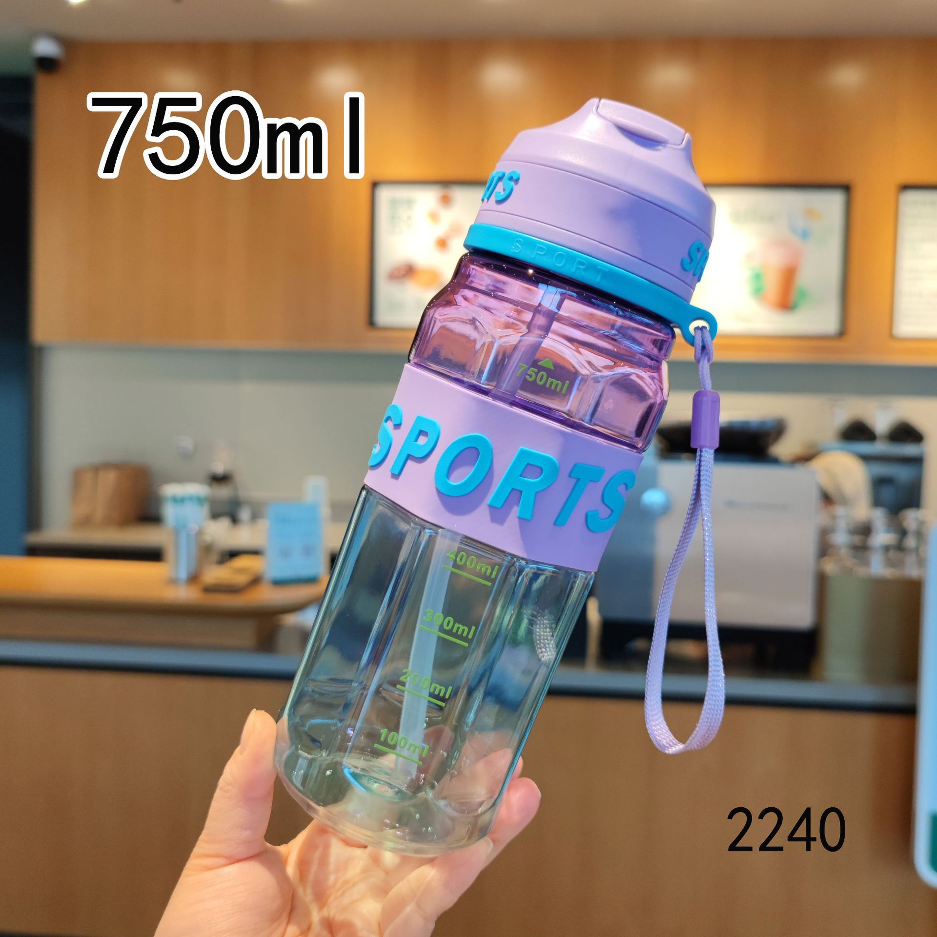 Nueva botella de agua de color transparente, pajita de alto valor, taza de agua de plástico, cuerda portátil, deportes al aire libre, botella de fitness