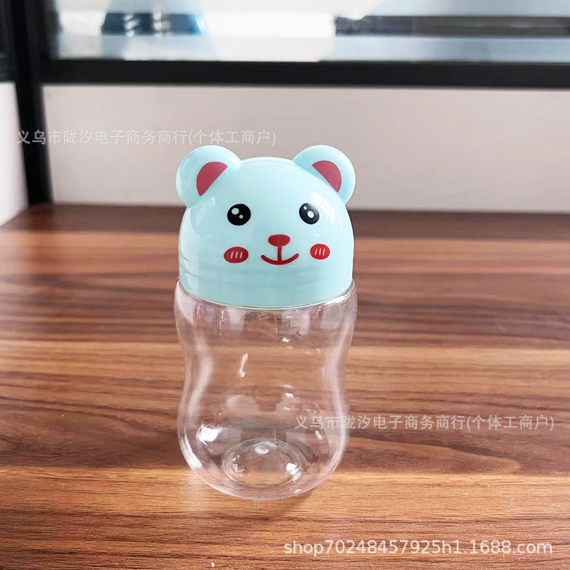 Oso de dibujos animados botella plástico transparente PET grado alimenticio caramelo soluble frijol puede parada mercado nocturno al por mayor color arcilla sellada con tapa
