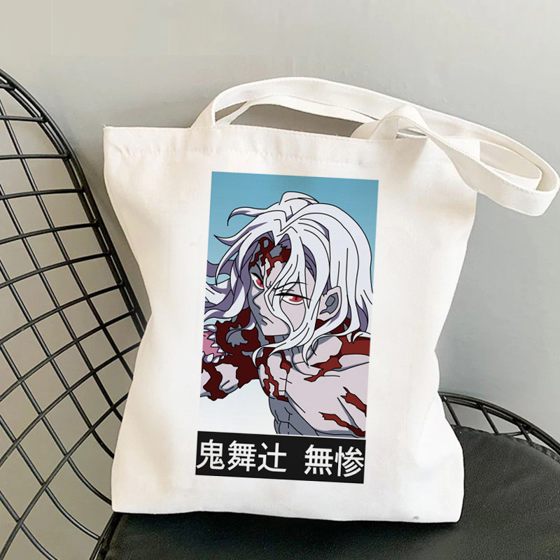 Comercio exterior transfronterizo Demonio Slayer impresión bolsa de lona Harjuku bolsa de hombro moda bolsa de compras portátil en stock