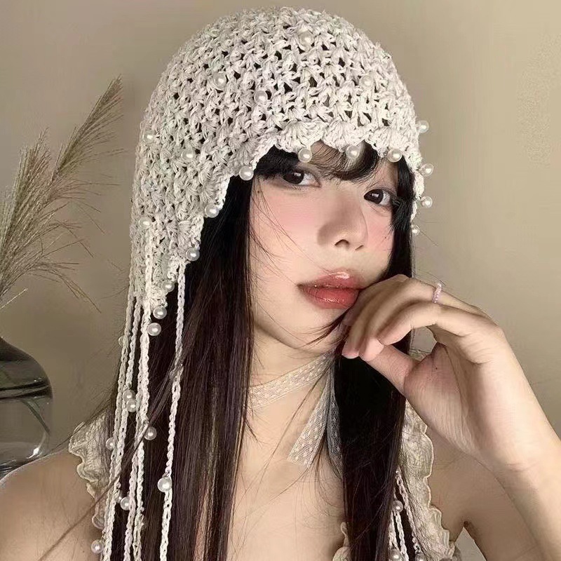 春夏薄款手工编针织帽女镂空钩花毛线帽甜美文艺显脸小包头堆堆帽|undefined