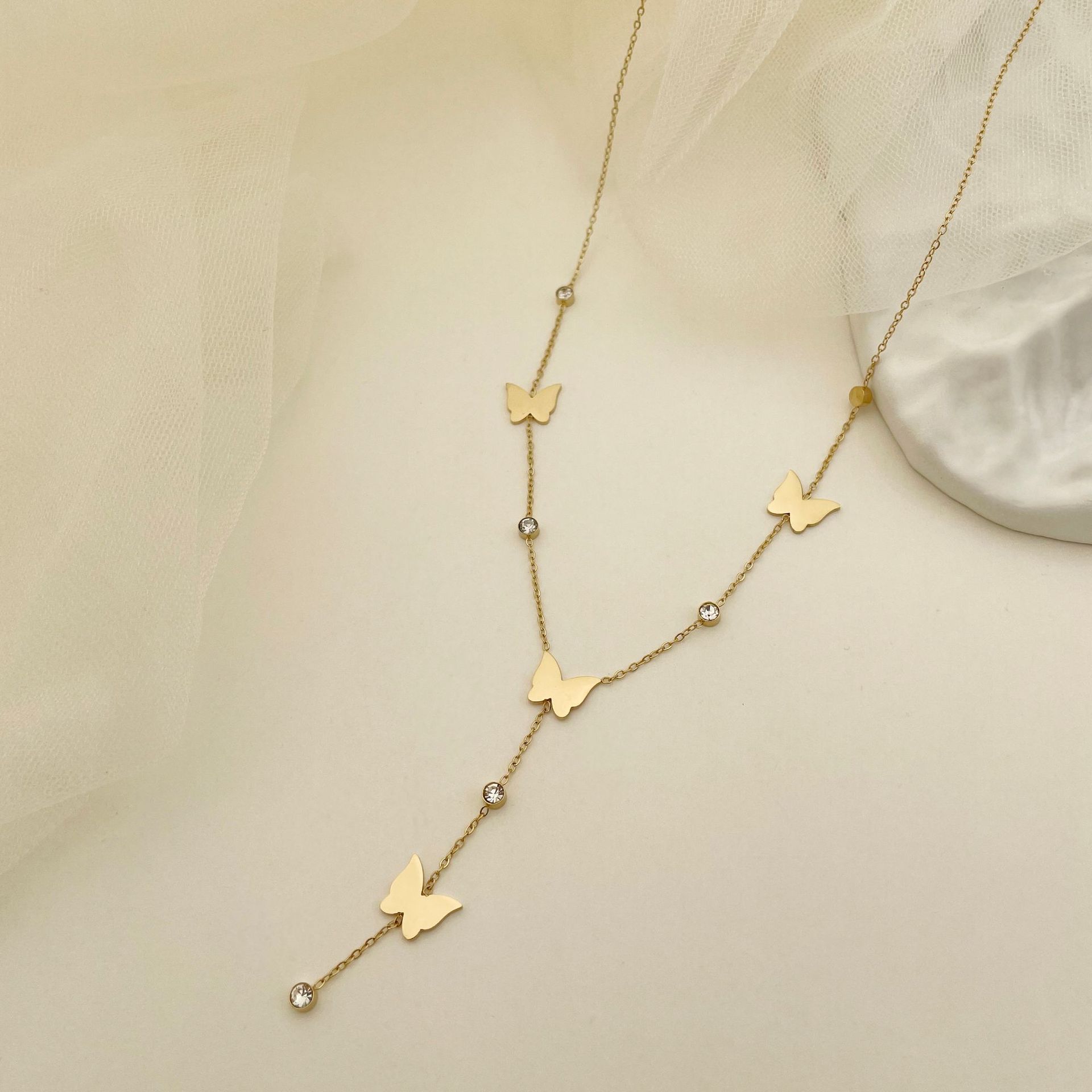 Style Simple Papillon Acier Inoxydable Acier Au Titane Placage Zircon Pendentif 1 Pièce display picture 3