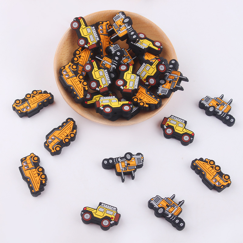 Productos creativos para bebés DIY dibujos animados de silicona coches juguetes de goma de diente para bebés molares cadena de tetas accesorios de goma de diente