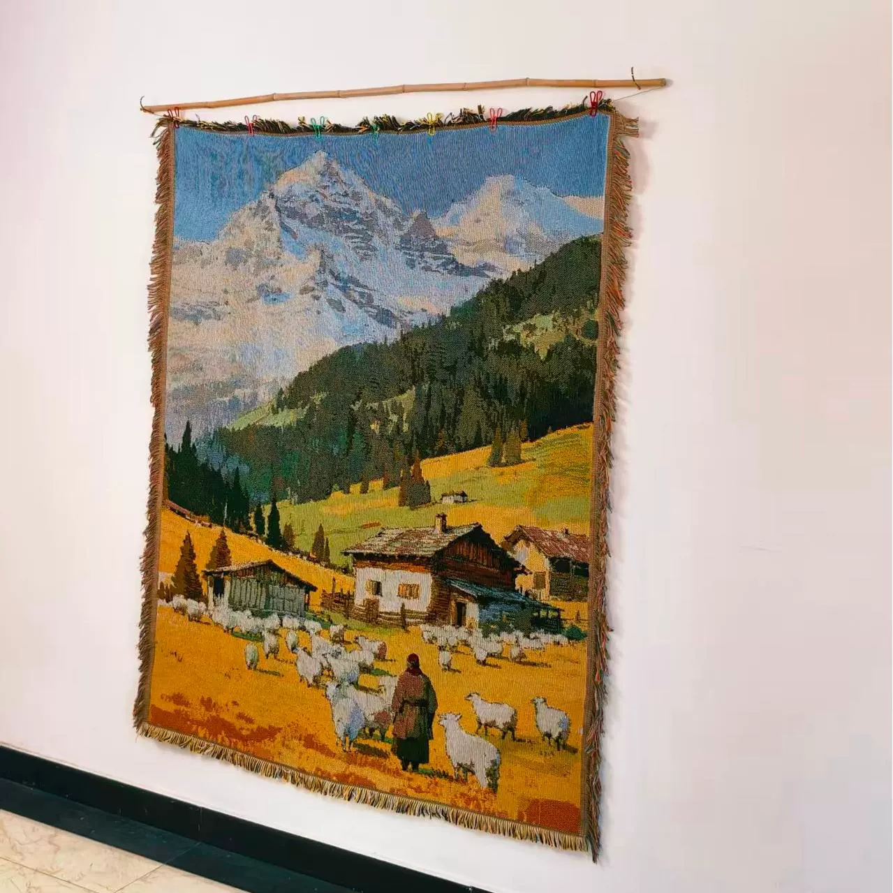 北欧阿尔卑斯山治愈盖毯风景挂毯装饰沙发露营毯网红房间DIY挂毯