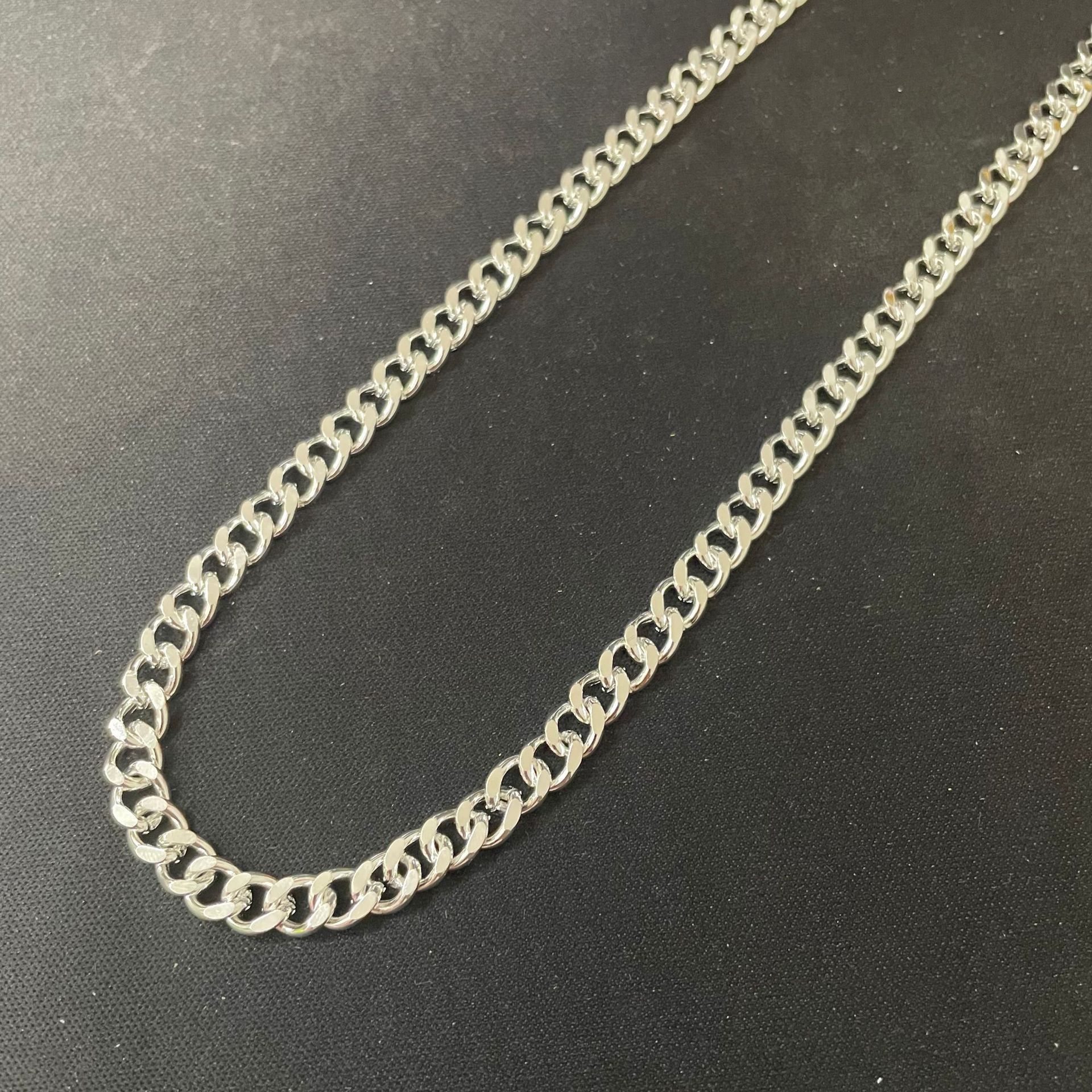 Foreign Trade Fashion 8mm Cuban Side Necklace Silver-Plated Jewelry Wholesale Temu Aliexpress Hot Selling Men's Jewelry