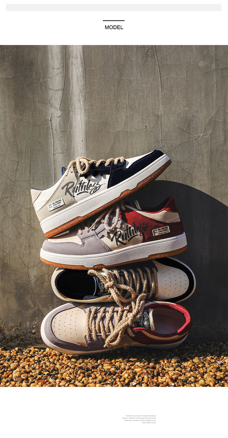 Chaussures de skate graffiti de niche de printemps 2025 pour hommes, version coréenne de la tendance, chaussures de sport décontractées à coutures rétro, chaussures pour hommes_voghion.com