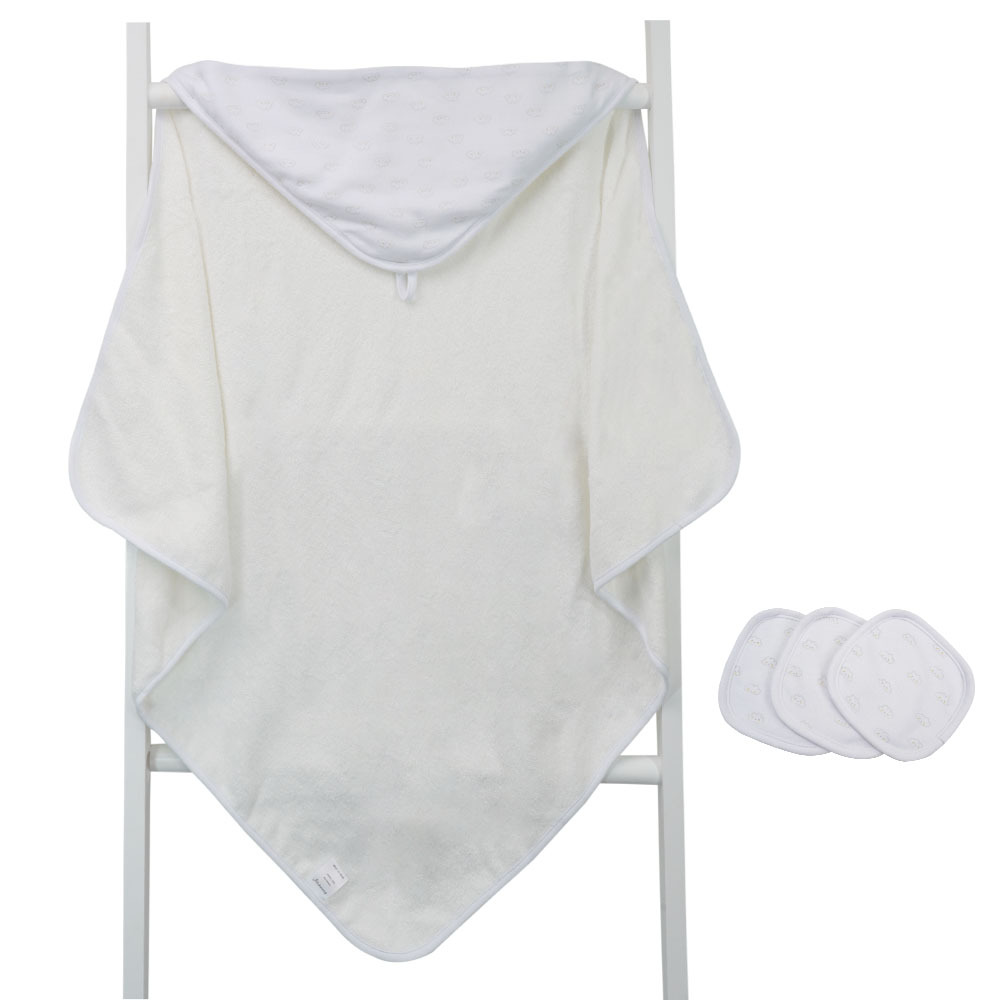 Baby toallas de baño con capuchón + toallas cuadradas set de algodón absorbente artículos de baño recién nacidos toallas de bebé con capuchón