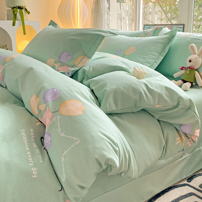 Sábanas de algodón para la piel, ropa de cama de cuatro estaciones, cubierta de edredón grueso de alta calidad, 100 algodón pulido, cuatro piezas