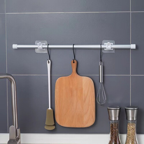 Non-piercing curtain rod hooks multi-function telescopic rod fixing clamp household curtain bathroom towel hanger adhesive hooks wholesale