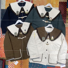 森系复古重工娃娃领花边棉衣外套秋冬新款设计感立体装饰宽松上衣