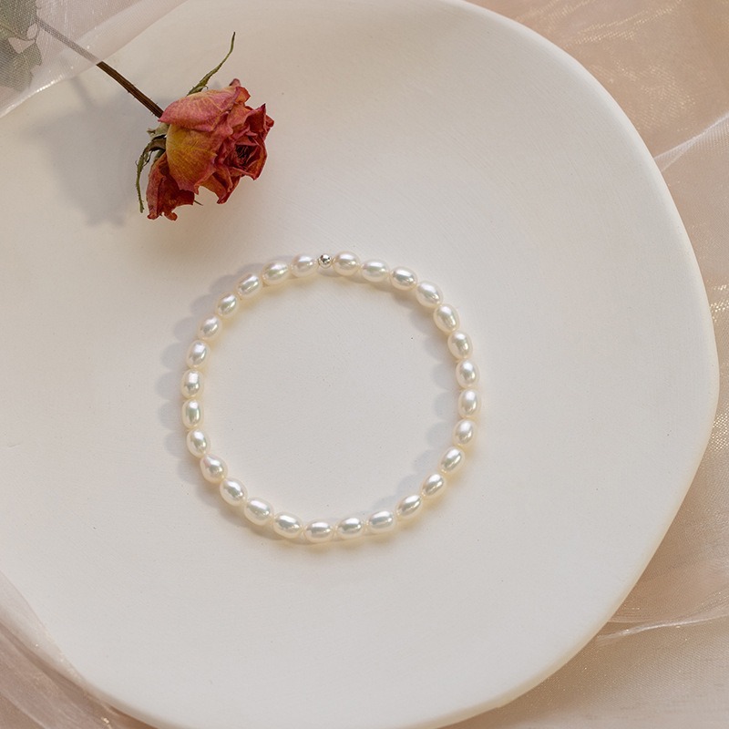 천연 담수 화이트 진주 팔찌