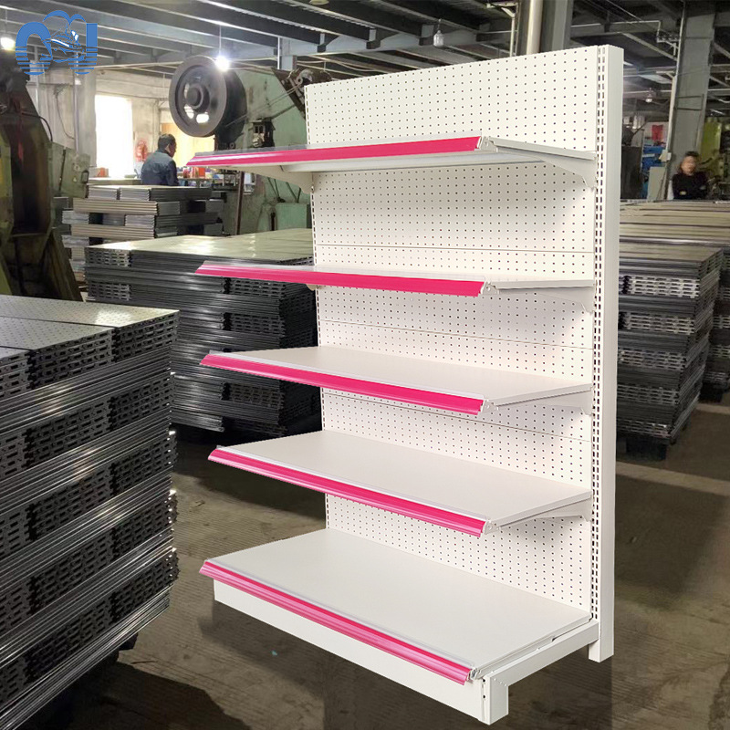 Venta directa de fábrica tablero trasero plano personalizado estante de tablero de agujero centro comercial estante de supermercado productos de exhibición tienda de conveniencia de un solo lado