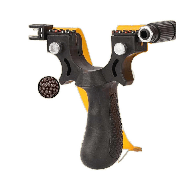 Travel highly precise slingshot with flat rubber bands with laser