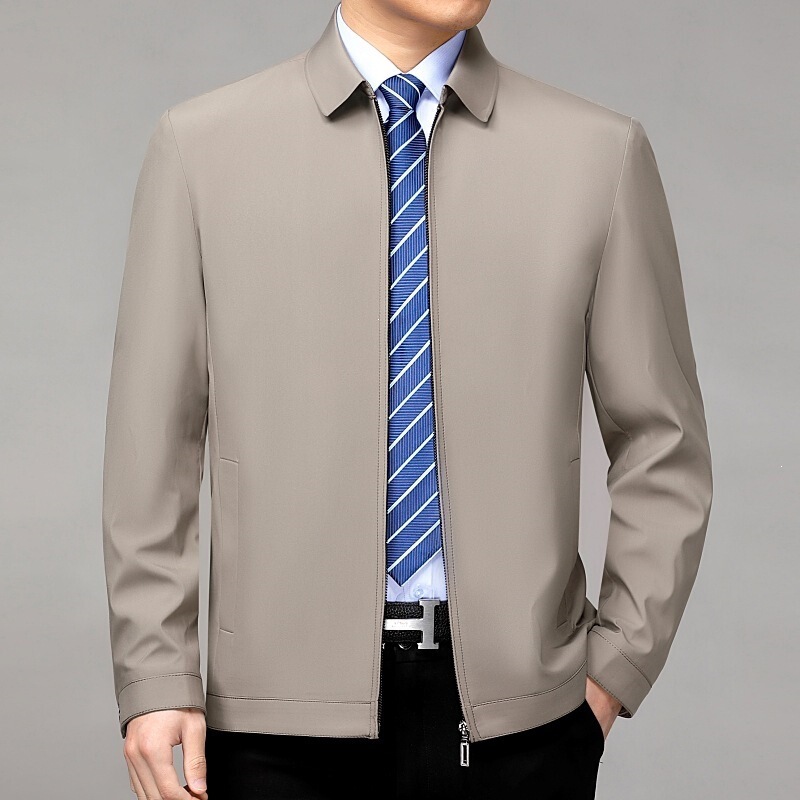 Brand Men's Jacket for Middle-Aged Men, 2026 New Spring and Autumn Style, Lapel Business Casual, Wrinkle-Free, Versatile Silk Jacket