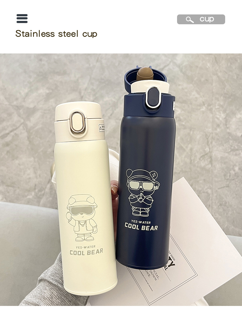 2023 New Korean version creative cartoon insulated cup for students, men and women, high appearance level, simple insulated water cup, direct drinking cup pic 36